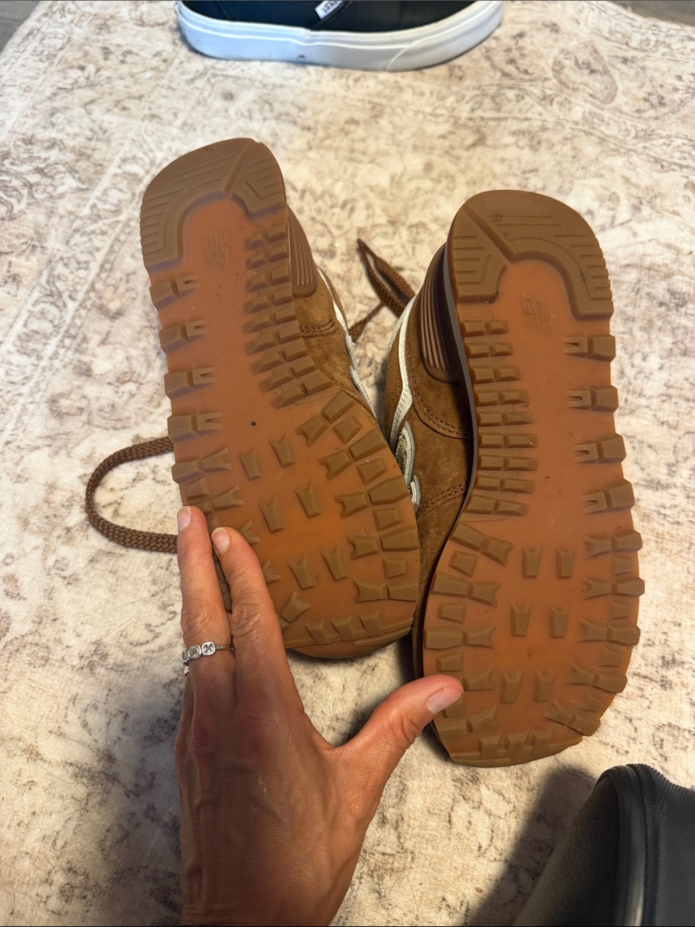 New Balance Brown Suede Lifestyle Sneaker with Cream Accents - Picture 3 of 3